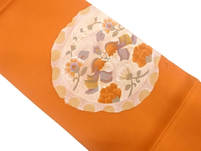 向かい鳥に花模様織り出し　袋帯